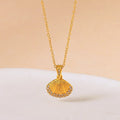 Ocean Jewelry Luxury Gold Stainless Steel Diamond Zirconia Seashell Pendant Necklace Elegant Chain Link Women's Fashion Jewel