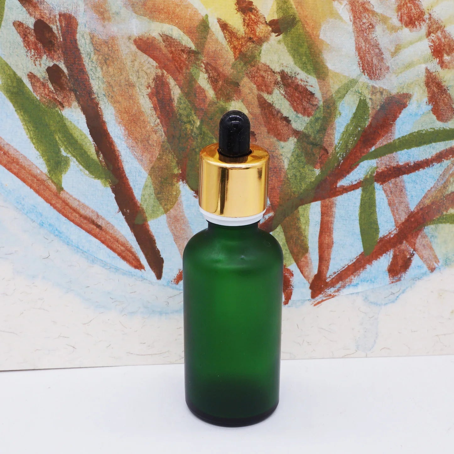 Frosted Green Essential Oil Colored Glass Bottles with Gold Dropper Lid