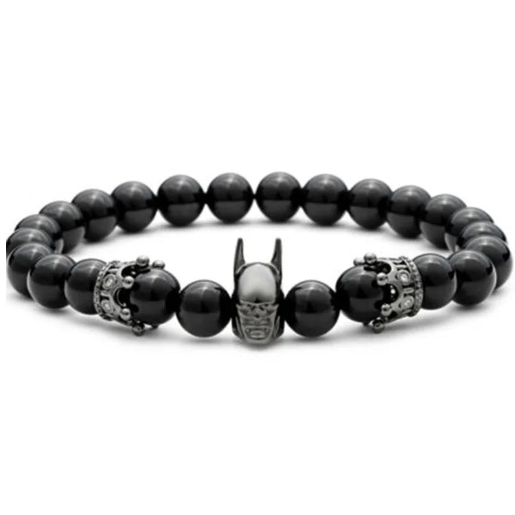 8mm Helmet Crown Bracelet Black Agate Stone Men's Hand Accessories Gift