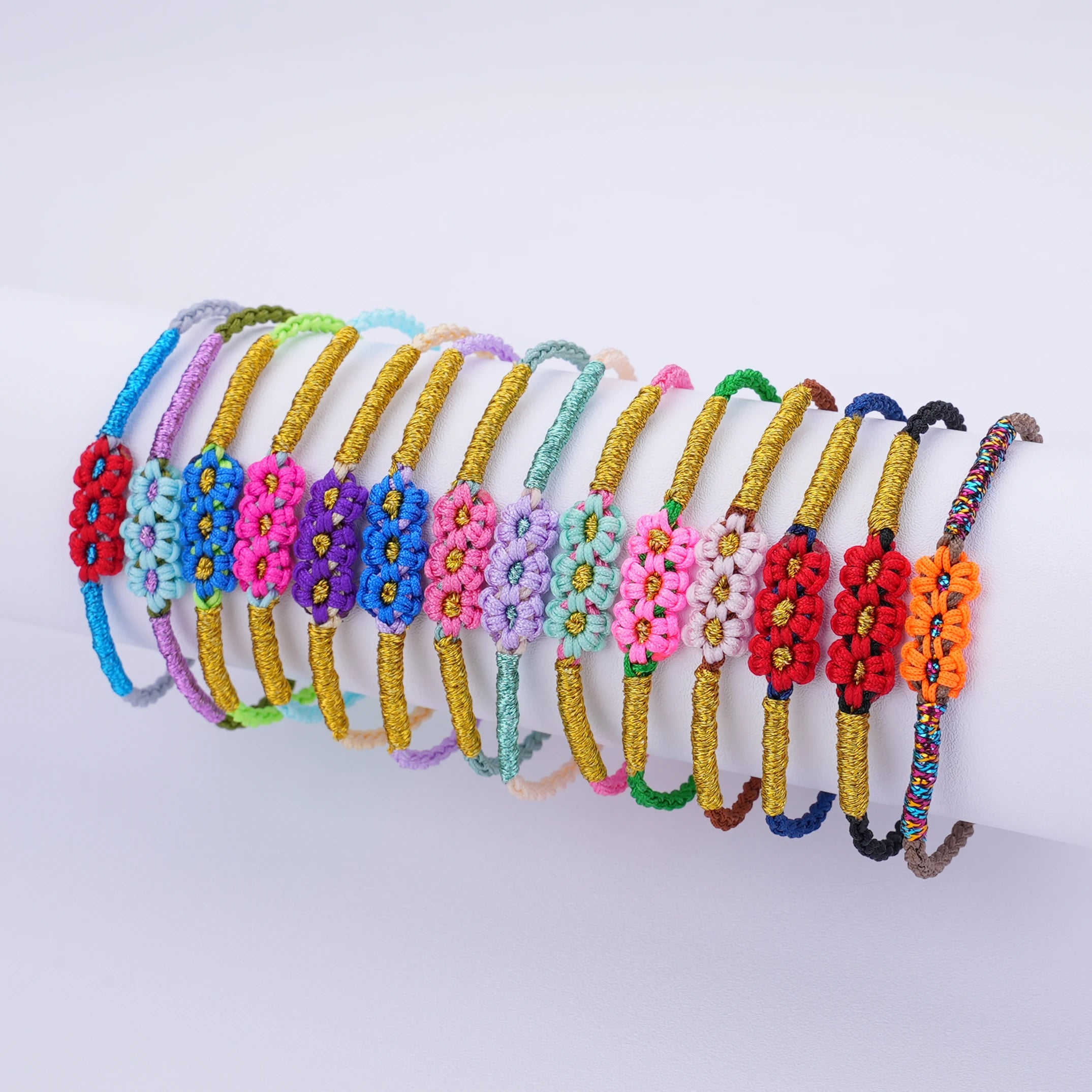 Cute Bohemian Hand Made Jewelry Summer Adjustable Flower Woven Thread Braided Rope Tibetan Bracelets Neon Wholesale
