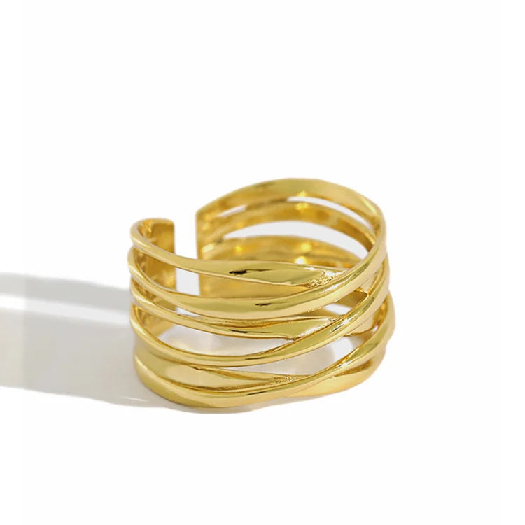 WMCJ009 Crossover Open Ring Women Men Gold Statement Ring Engagement Sterling Silver Wrap Ring Silver