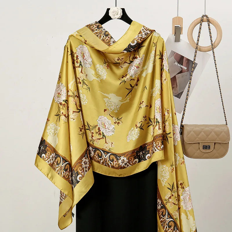 Fancy Printed Hijab Silk Scarf Cute Elegant Design Head Scarf Autumn Shawl for Women Silky Satin Material Wholesale Hijabs 2024
