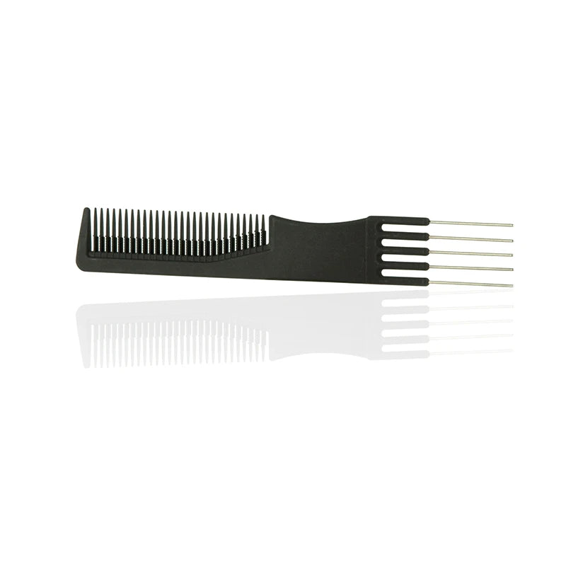 Black Carbon Fiber Handle Stainless Steel Needle Pin Anti-static Metal Pick Hair Fork Comb