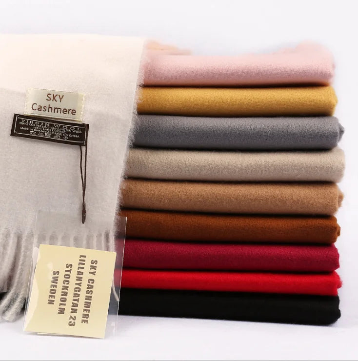 Custom Luxury Brand Sky Winter Scarf Thick Warm Tassel Scarves Women Cashmere Scarf for Women Stylish Cashmere Shawls Winter