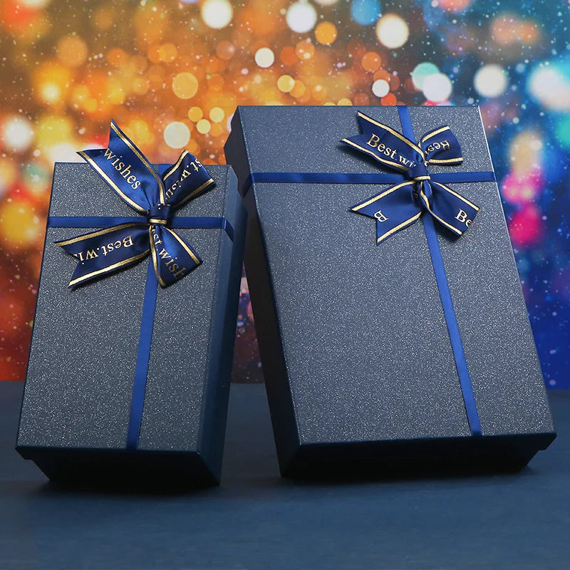 Elegant Business Blue Gift Paper Box Exquisite Valentines Day Chocolate Perfume Bottle Package Lid and Base Box  With Ribbon Bow