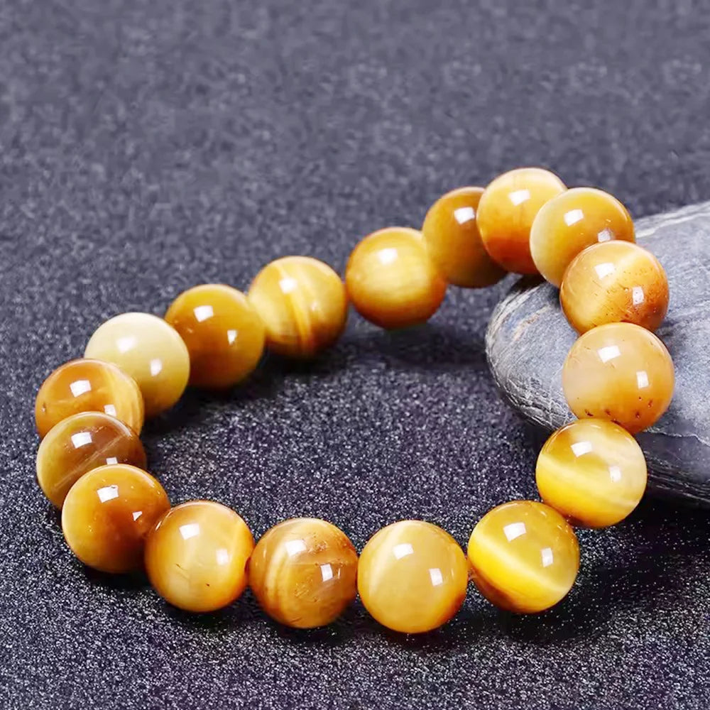 2026 High Quality Korean Unisex Luxury 6 8 10 12mm Natural Stone Bead Gold Tiger Eye Gem Trendy Gift Anniversary Bracelets