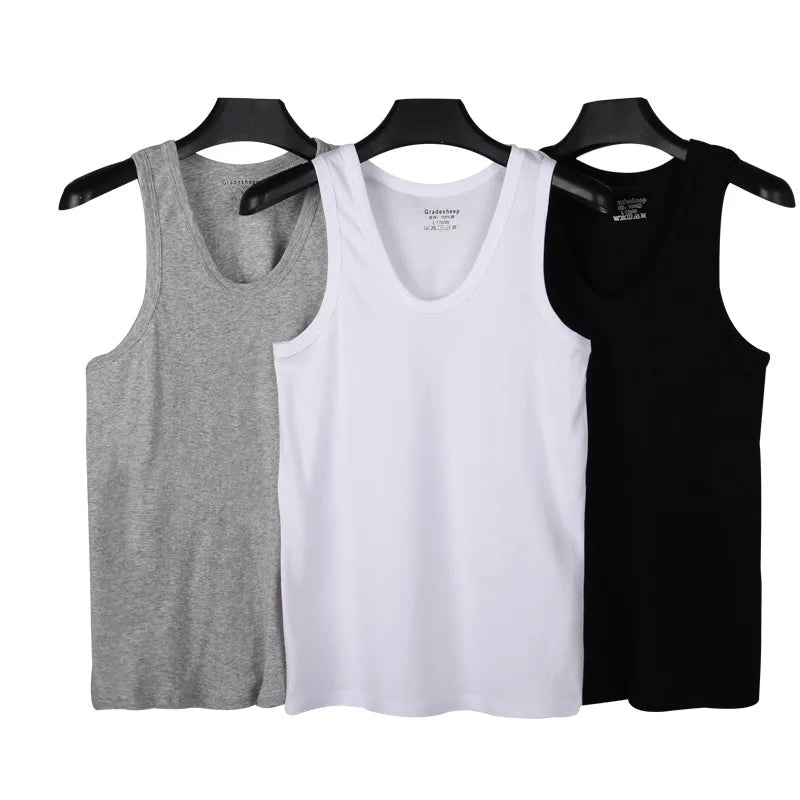 L-3XL Summer Men's Cotton Tank Top Youth Sweatshirt Sports Fitness Sleeveless T-shirt Streetwear Bottom Shirt