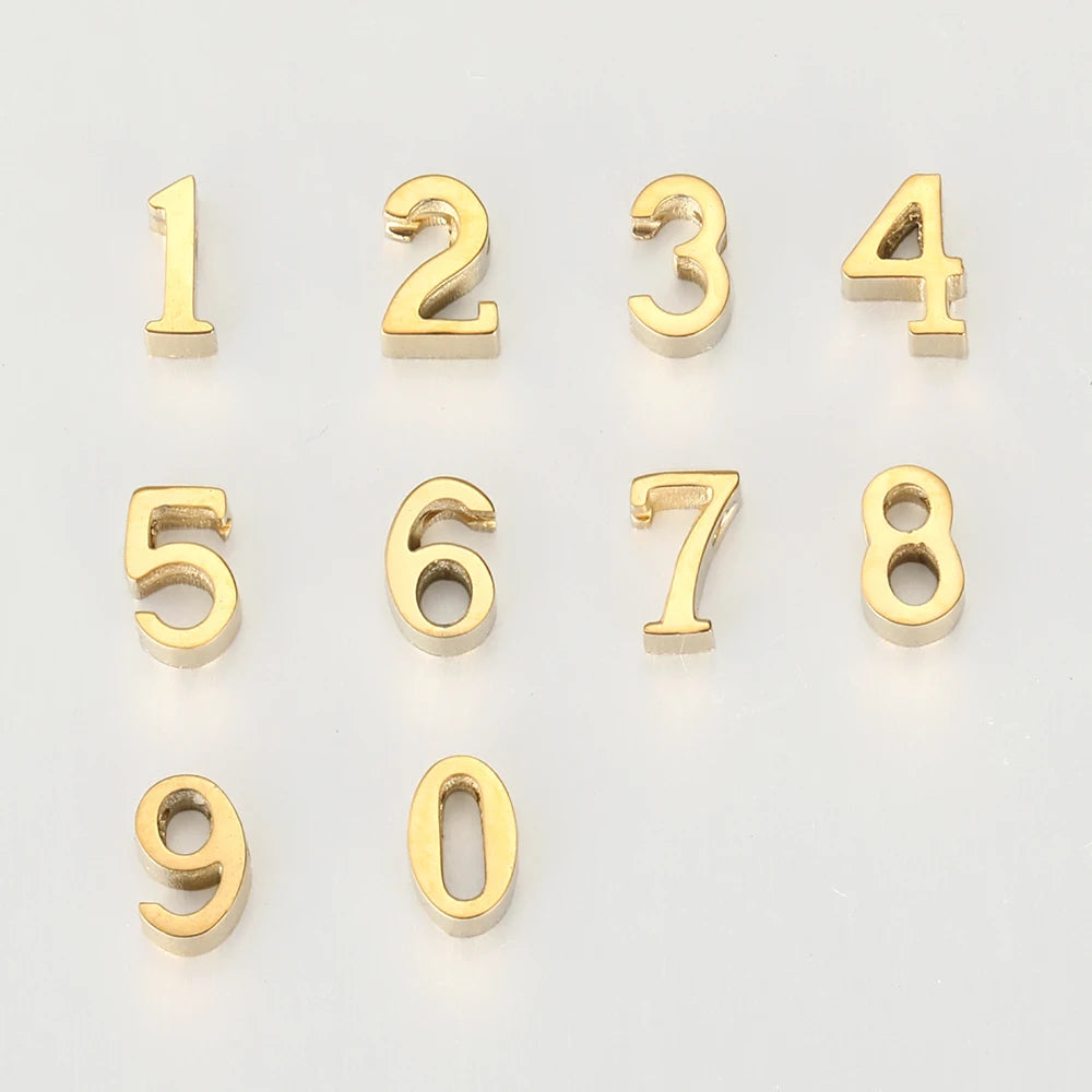 EManco DIY Stainless Steel 14K Gold Plated Accessories Lucky Numbers 0 9 Pendant Charm for Handmade Necklace Bracelet Women
