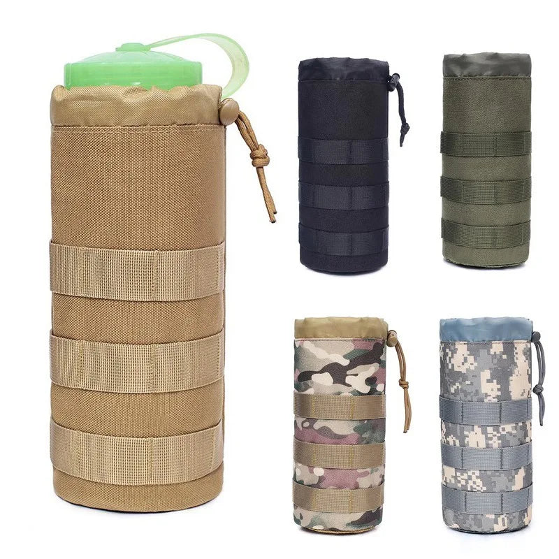 Adjustable Webbing Water Bottle Holder Bag Tactic Water Bottle Pouch Drawstring Bottle Holder for Hiking Travelling