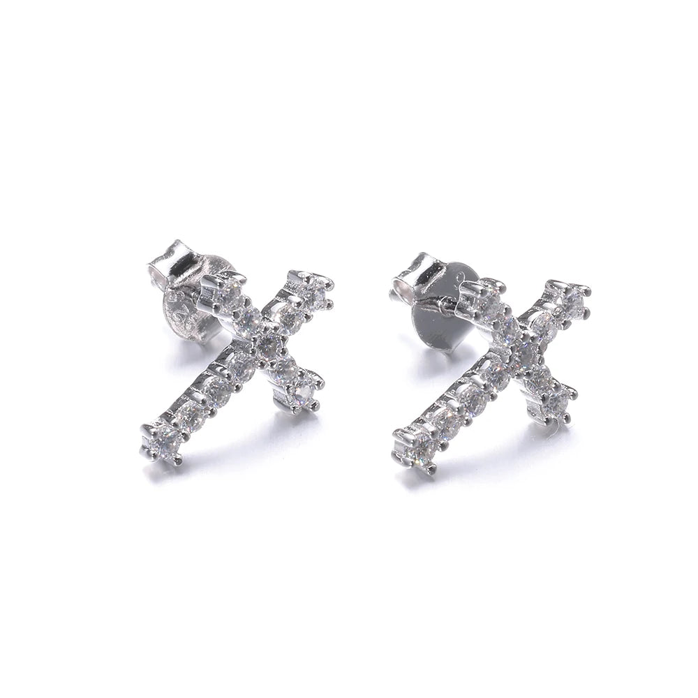 DE Pass Diamond Tester 925 Sterling Silver VVS Moissanite Lab Diamond Men Women Earring Moissanite Cross Earrings with GRA