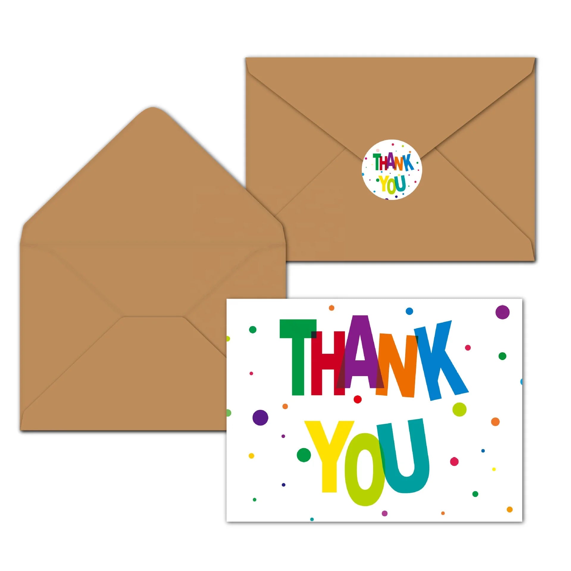 Custom Kraft Paper Thank You Business Card Logo English Language Gift Packaging Decoration Hang Tag Includes Envelope Stickers