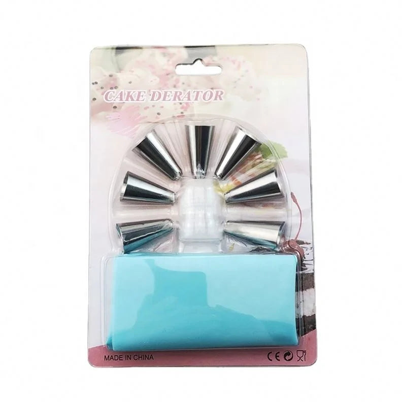 9 PCS Cake Decorating Piping Tips Set for Cupcakes Cookies Include  7 PCS Nozzles +1 PC EVA Pastry Bag+1Coupler
