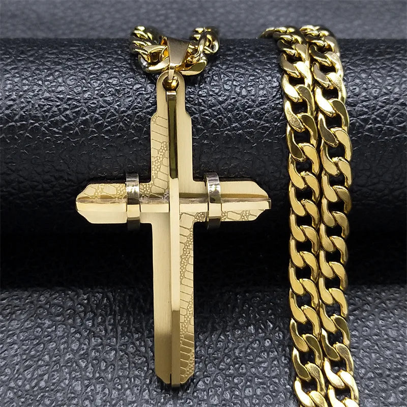 Hot Selling Hip Hop Vintage Necklace Stainless Steel Non-Fading Punk Cross Necklace for Men and Women
