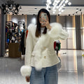 Janefur 2026 Newest Style Ladies Sailor Collar Short Cashmere Wool Coat with Luxurious Fur Trim Women's Cashmere Jacket