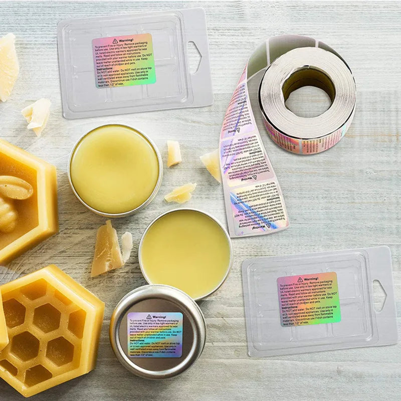 Wax Melt Warning Labels Candle Stickers Labels Holographic Stickers Roll Rainbow Holo Candle Safety Decorative Sticker