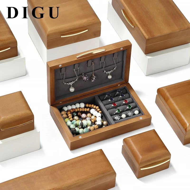 DiIGU Custom Gift Packaging with logo Wooden Ring Earrings Necklace Bangle Jewelry Box Set for Brand Jewelry Gift Box
