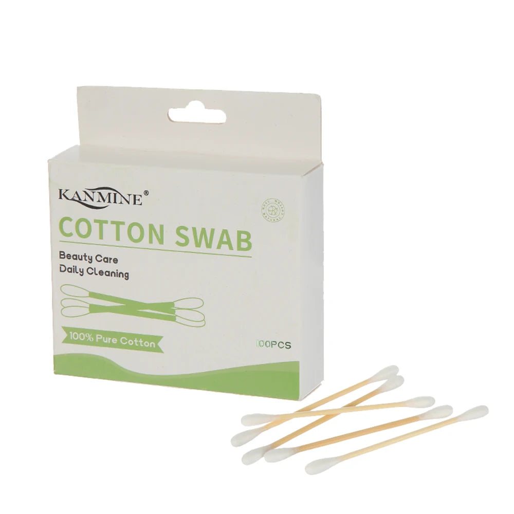 100 Pcs Wholesale Eco-Friendly Q-tips Disposable Ear Variety Round Cosmetic Bamboo Stick Cotton Bud
