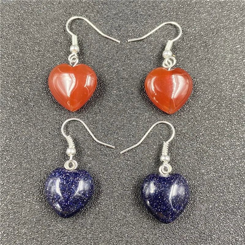 DIY Factory Wholesale Natural Crystal Stone Quartz Heart Earrings for Women Fashion Gemstone Jewelry