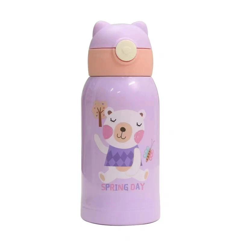 3 in 1 Zoo Series Cat Head Shape Lid  Stainless Steel  Water Bottle for Kids Including the Cup Holder