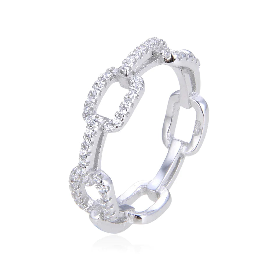 Classic Eternity Band White Gold Plated Curb Chain 925 Sterling Silver Women's Engagement Ring Jewelry