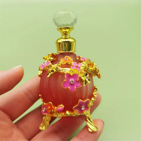 30ml Red Frost Arabic Dubai Popular Antiqued Unique Metal Alloy Perfume Bottle Essential Oil Attar Glass Stick Dropper Bottle