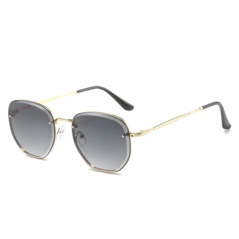 Luxury Trendy Brand Designer square Metal Women Sunglasses Polygonal Gradient Shades