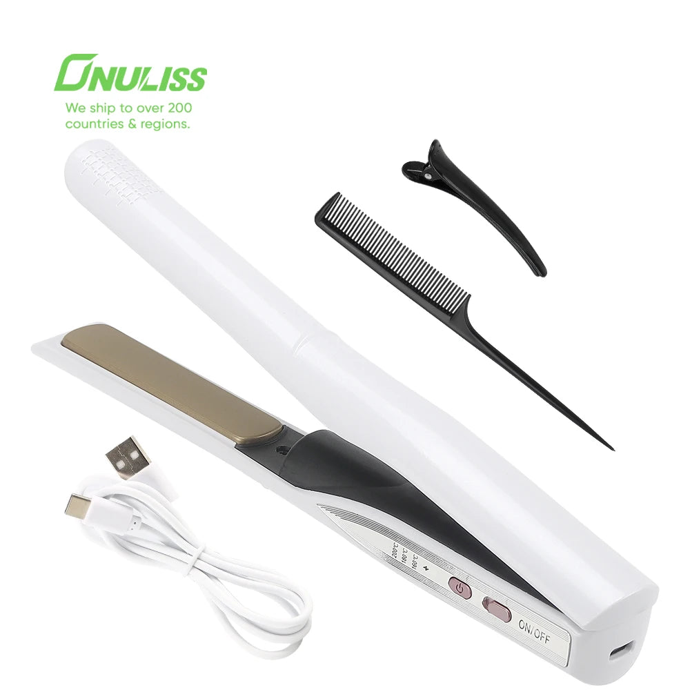 2 in 1 Adjustable Temperature Hair Straightener and Curler Mini Flat Iron Portable Cordless Hair Straightener and Curler in One
