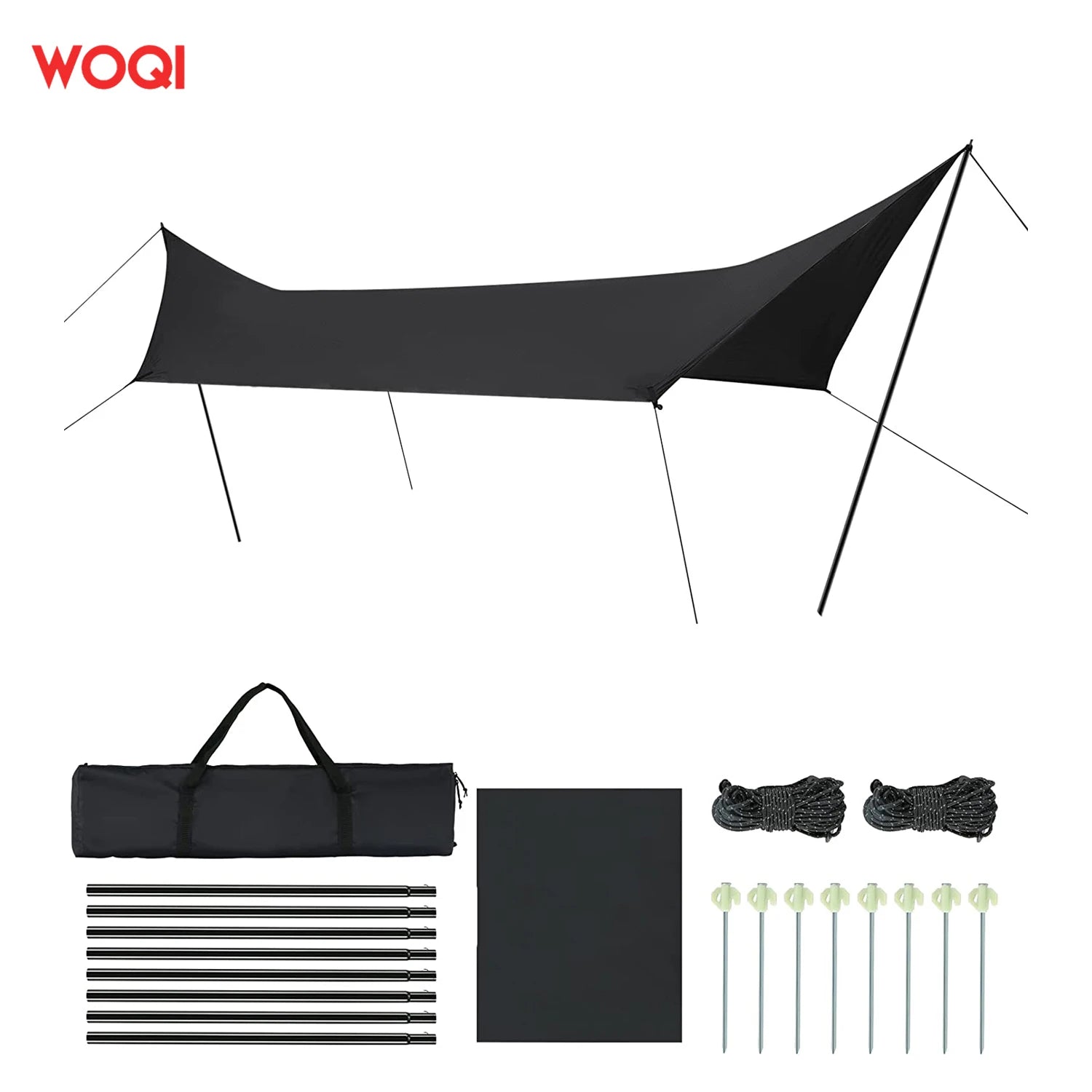 WOQI Ultra Light Rain Fly Tent Tarp Waterproof 20d Silicone Coating Nylon Camping Shelter Canopy Rainfly Lightweight Tarp
