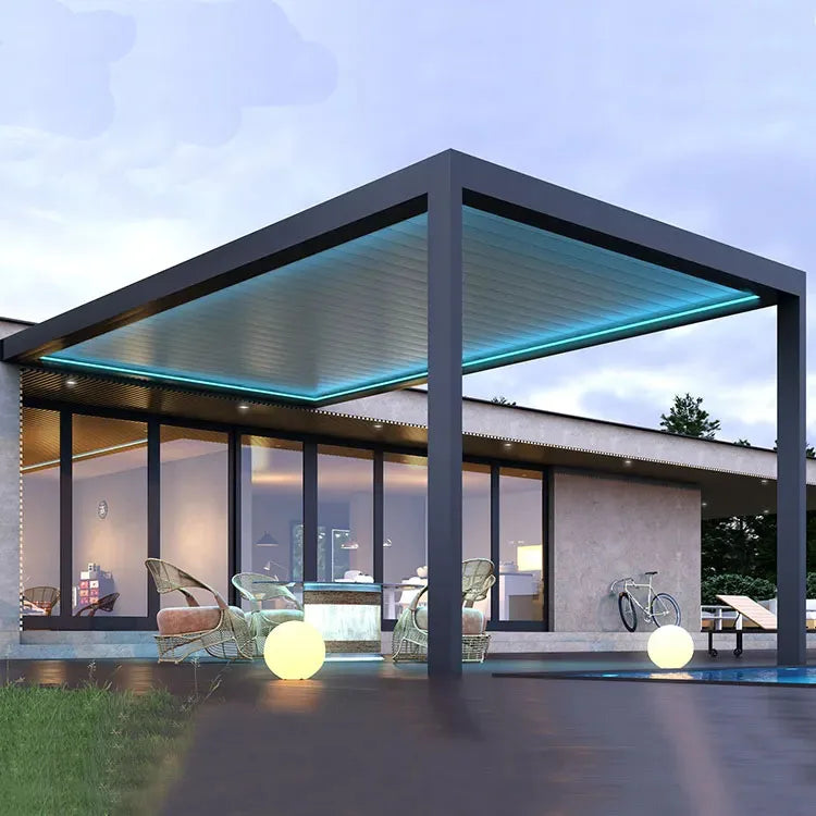 Modern Luxury Aluminum Waterproof Outdoor Pavilion Bright Light Retractable Arches Arbours Aluminium Kits for Pergolas