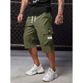 Hot Sale Mens Long Cargo Shorts Below Knee 3/4 Stretch Twill Relaxed Fit Elastic Waist Cargo Shorts for Men Outdoor Hiking Pants