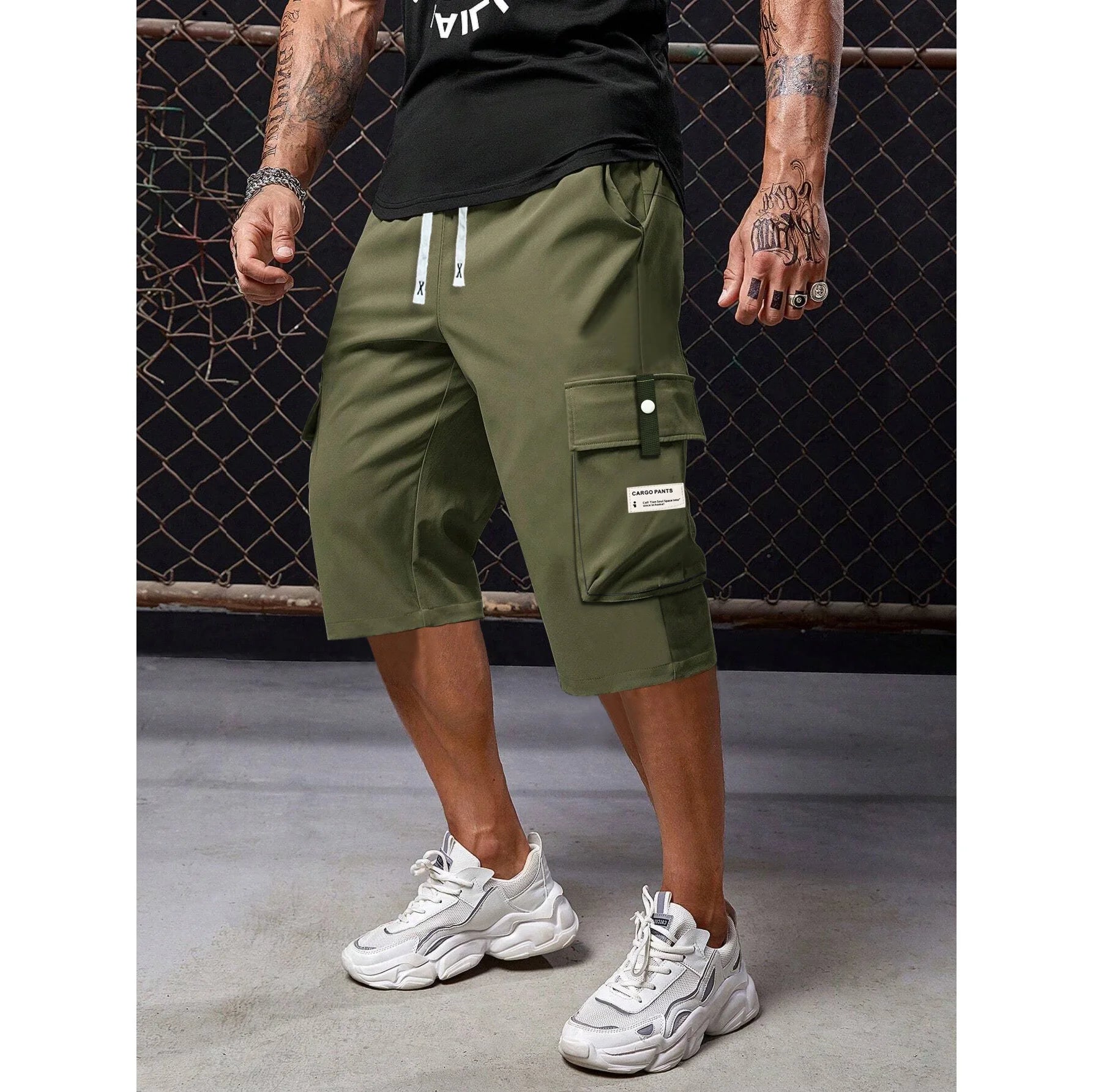 Hot Sale Mens Long Cargo Shorts Below Knee 3/4 Stretch Twill Relaxed Fit Elastic Waist Cargo Shorts for Men Outdoor Hiking Pants