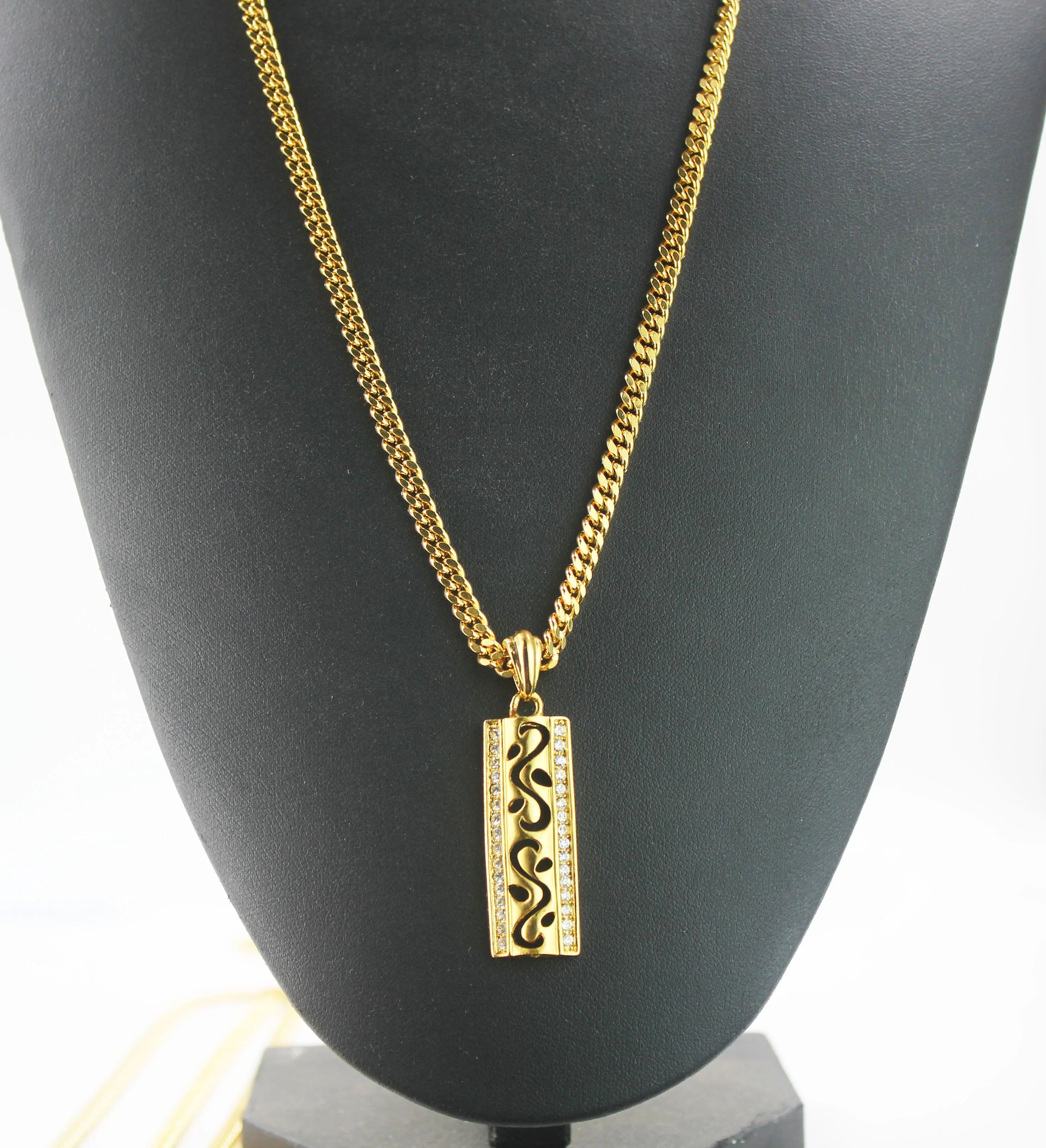 BMZ 2026 New Arrivals IP Plating Engrave Pattern Gold Stainless Steel Cuban Chain 60cm*0.45cm
