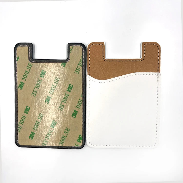 Sublimation Phone Card Holder Black and Brown PU Mobile Phone Card Holder with Double Side Adhesive Tap