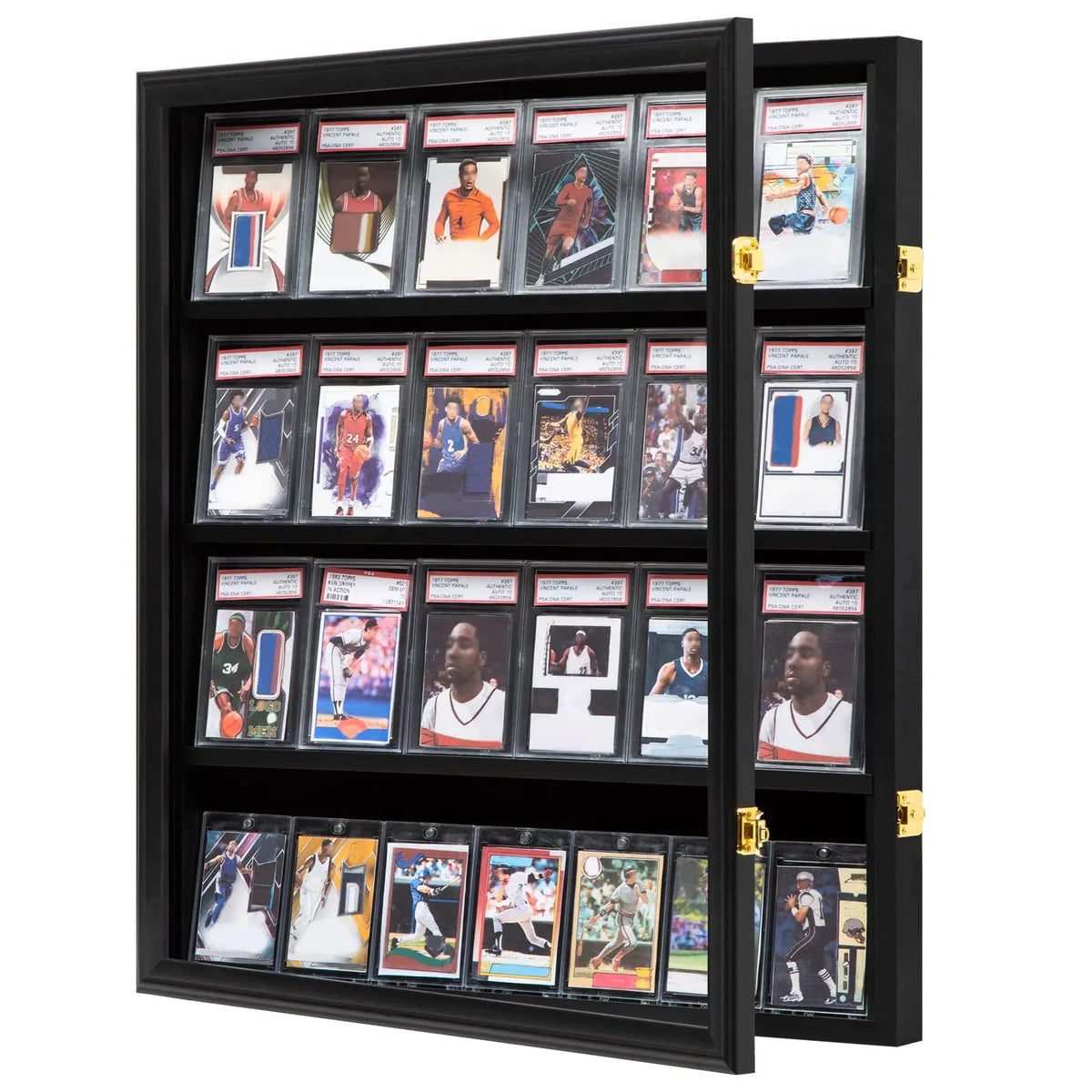 Black 24 Graded Baseball Card Display Case Vertical Wall Hanging Wood Sports Card Display Frame for Collection Cards MegaBDM