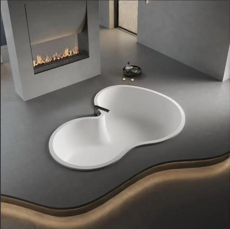 Meiyani  Bathroom Indoor Bath Tub White Color Artificial Stone Spa Tubs  Hotel Gourd Shaped Build-in Two People Bathtub