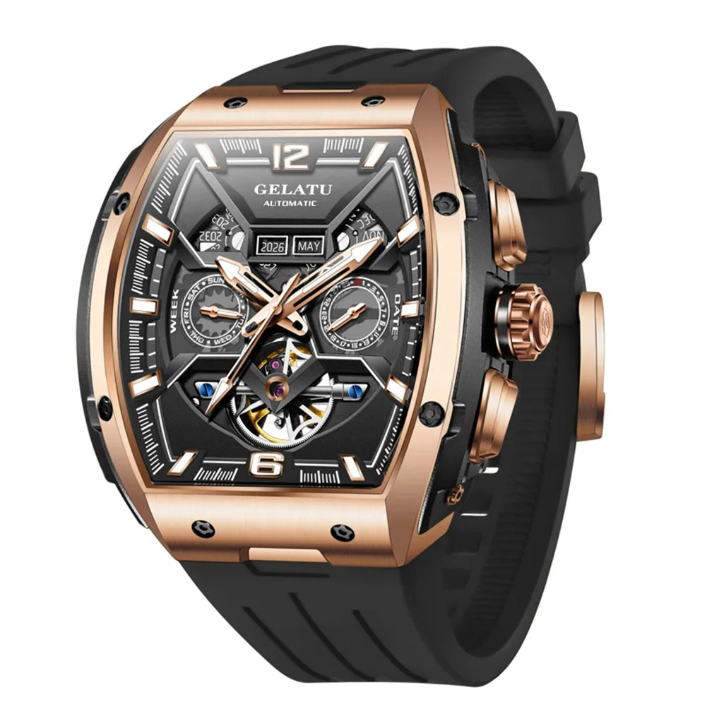 GELATU 6013 Oem Custom logo Sports Fashion Luminous Skeleton  Luxury Sport Fashion Watches Men Automatic Mechanical Watch