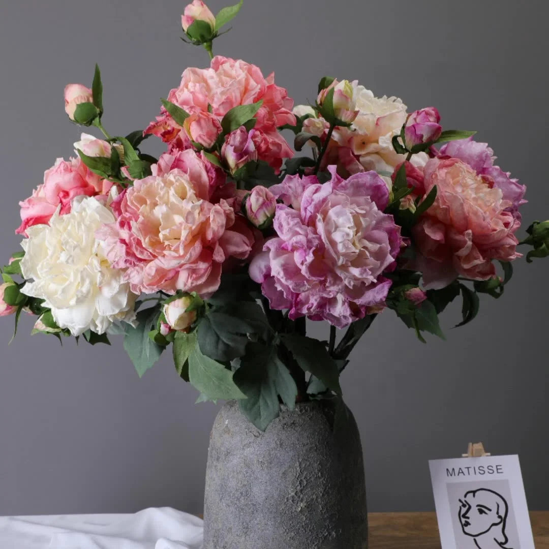 M399 Wholesale Luxury Dried Look Peonies Vintage Peony Faux Pink White Silk Artificial Peony Flower for Wedding Home Decor