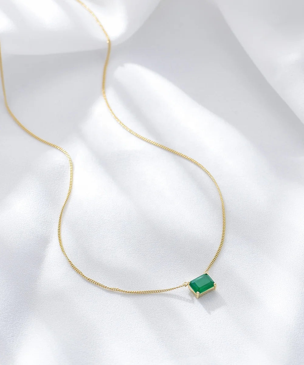 Vintage Jewelry Creative Charm Necklace 925 Sterling Silver Emerald Cz Stone Cuban Chain Choker Necklace