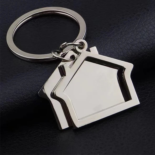 Custom House Shape Keychain for Real Estate Personalised Name Keychains in Metal with Laser Logo