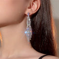 Trendy Silver 18K Gold Plated Women's Chandelier Earrings Long Tassel Rhinestones Sparkling Huggie Style Claw Setting Fashion