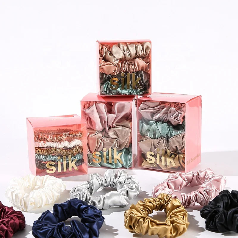 100% Pure Mulberry Silk Hair Elastic Hair Bands Premium Scrunchy Hair Ties Skinny Silk Scrunchies