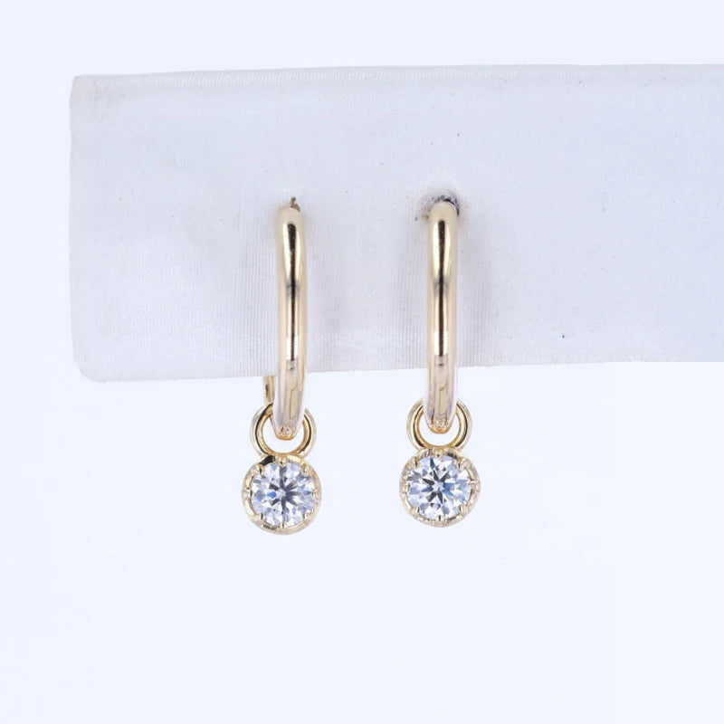 Starsgem New Design 9k 14k Round Shape Loose Moissanite Stone Hoop Earrings