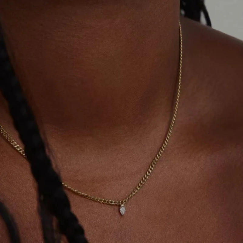Joolim  18k Gold Plated Dainty Small Green Jewelry Water Drop Pendant Dainty Chain Necklace Stainless Steel Jewelry