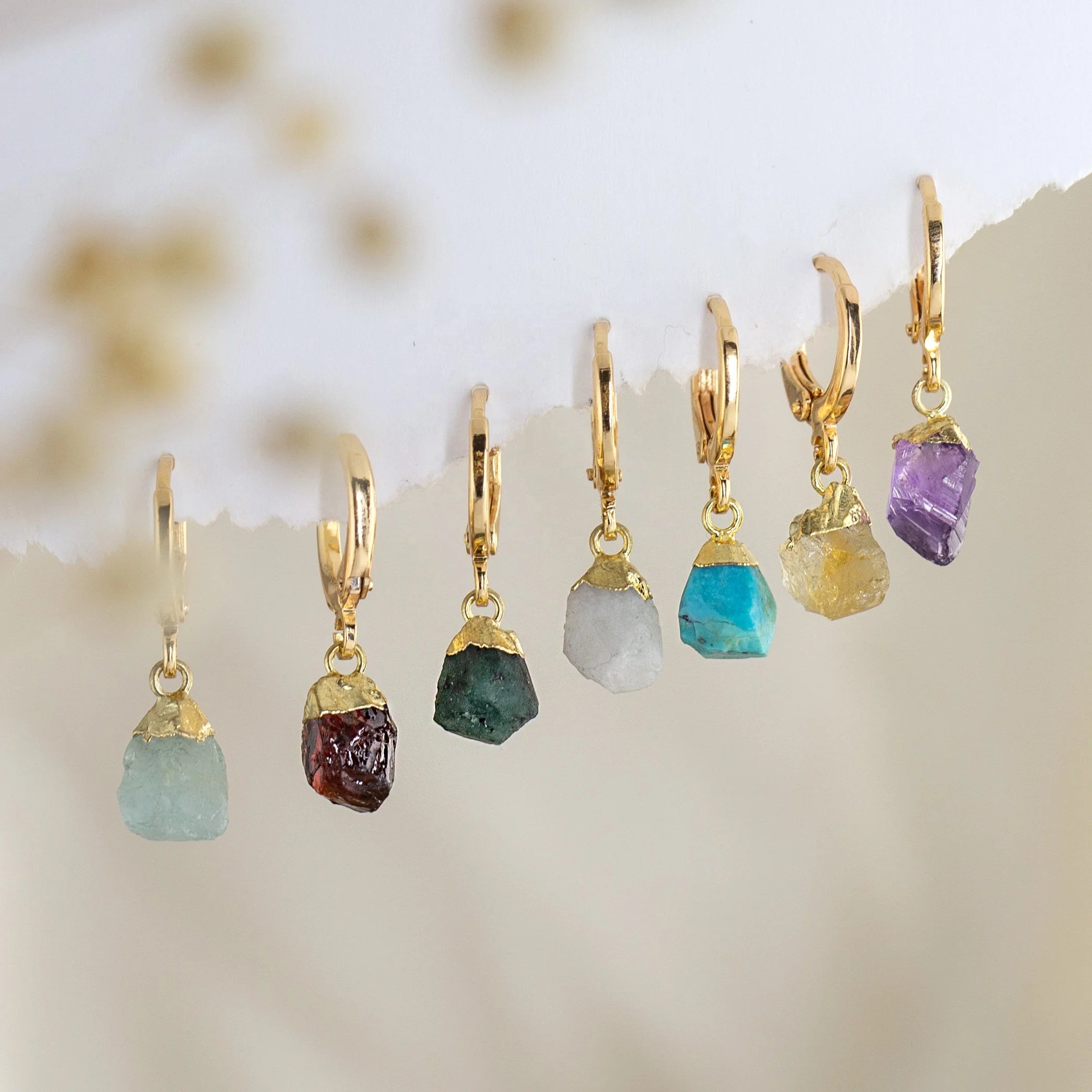 925 Silver Fine Jewelry Raw Birthstone huggies Earrings Women Genuine Emerald Birthstone Crystal Hoop Earring