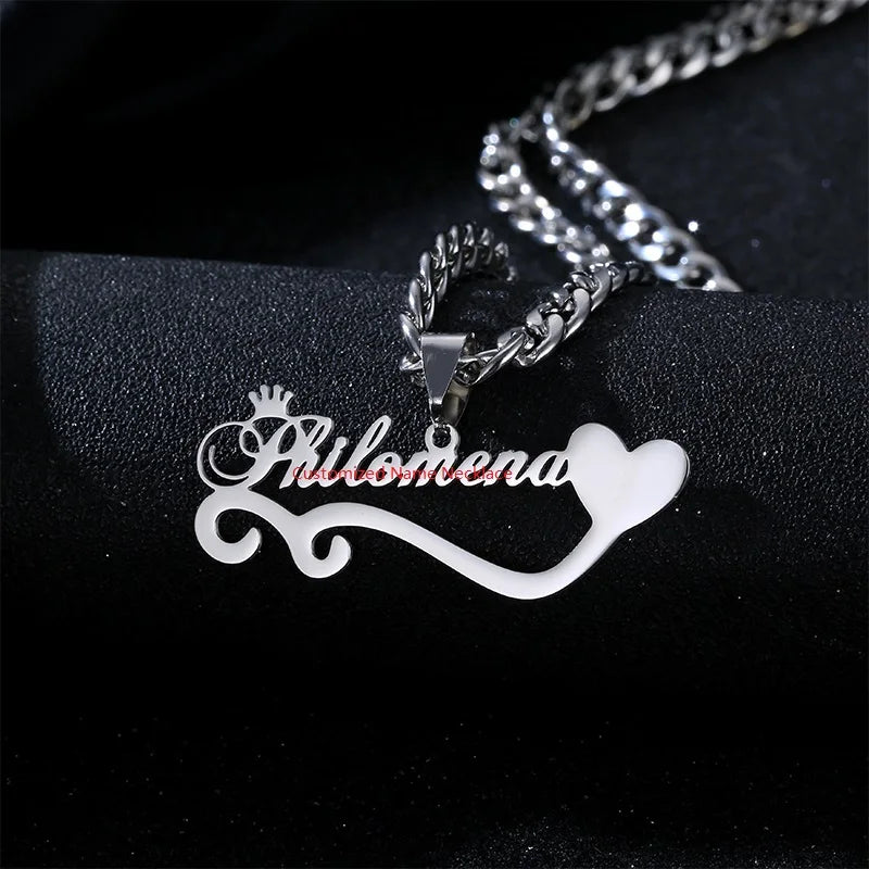 Customized Name Necklace With Box Chain Various Chain Double Layer Nameplate Stainless Steel Women Necklace