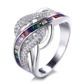 Multi Color Stones Silk Design Rings in Sterling Silver 925 Band Ring for Women
