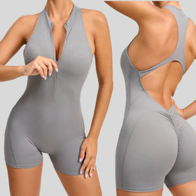 Hot Sale Lightweight Eco-Friendly Reversible One-Piece Quick-Drying Pleated Fitness Pants for Women Sports Yoga Bodysuit Zipper