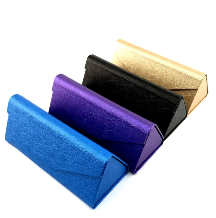 Qmoon Box Sunglasses Different Color Custom Logo Handmade Triangle Folding Sunglasses Carry Case Leather Blue Sunglasses Case
