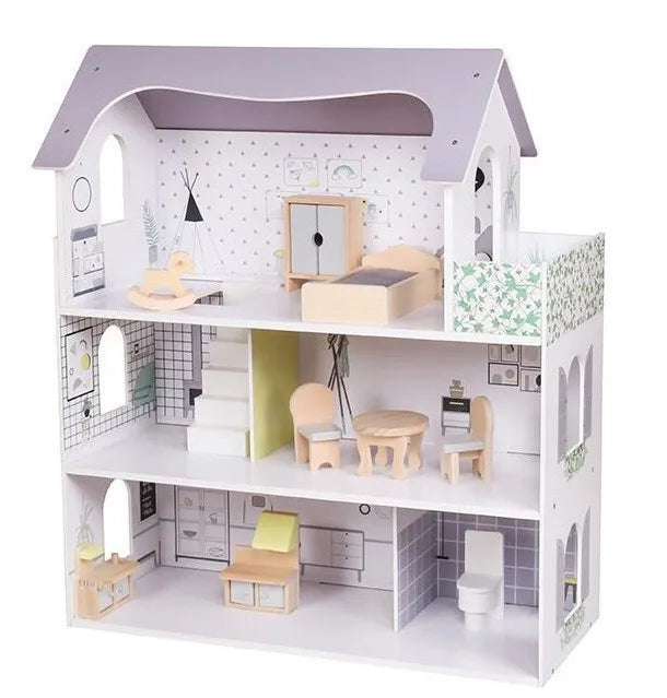 Kids Educational Toys Play House Pink Wooden Doll House Miniature