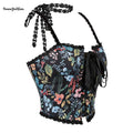 8 Glue Bones Black Satin Women's Lacing Bandage Bustier Lace Bow Tie Strap Vest Tank Top Corset Crop Top Plus Size